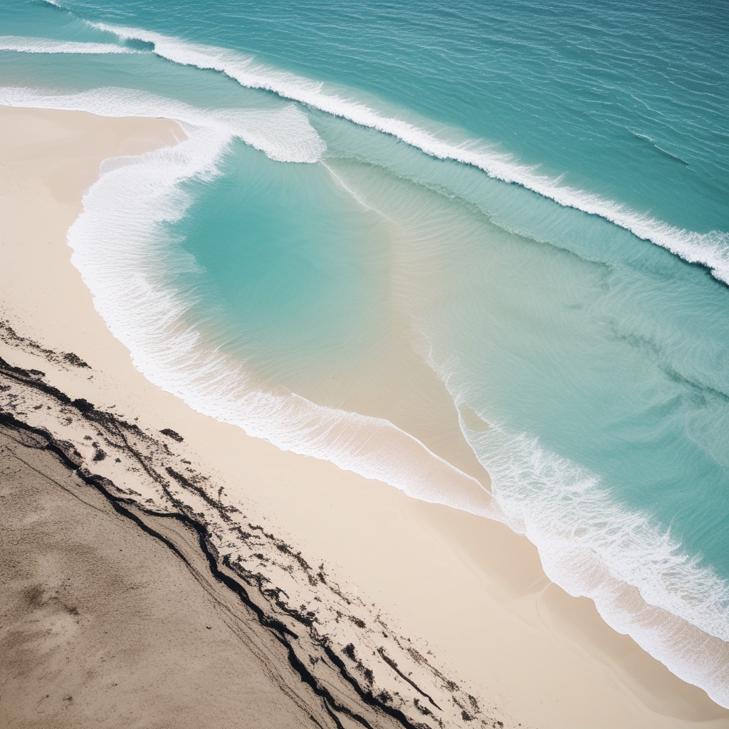 White sandy beach and blue sea viewed from above during summer in Hawaii